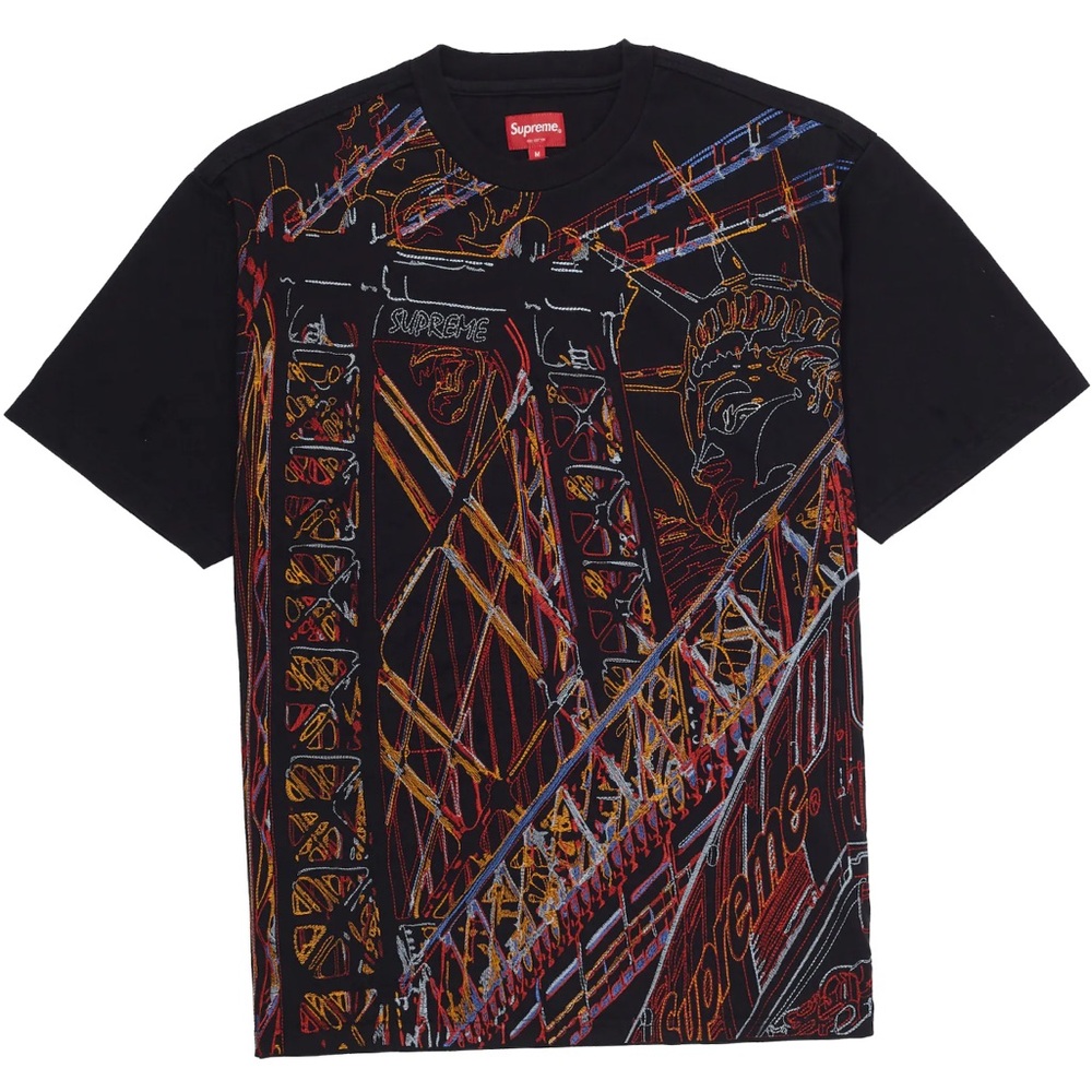 SUPREME NEW YORK CITY BRIDGE EMBROIDERED SHORT SLEEVE TEE SHIRT